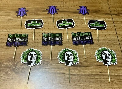 Lote de 12 adornos para cupcakes de cumpleaños Beetlejuice pelo verde chico Foto 1 de 4