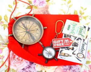 Retro Brass Compass with Leather Case – Travel Souvenir & Navigation Tool - Picture 1 of 9
