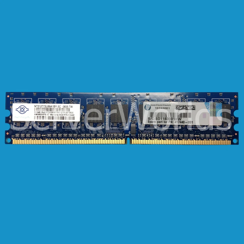 HP 417440-051 512MB PC2-5300 DIMM Memory 432803-B21, 433555-001 - Image 1 of 1