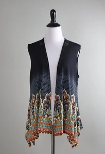 JOSEPH RIBKOFF $135 Slinky Stretch Paisley Open Front Vest Jacket Top Size 10 - Picture 1 of 6