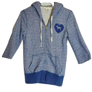 Victoria's Secret *Pink 86* Terry Blue Hoodie S/P distressed sleeves. Zip front. - Picture 1 of 10