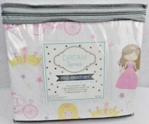 Dream Space Full 4 Piece Sheet Set Princess Queen Carriage Castle Crown Pastels - Picture 1 of 11