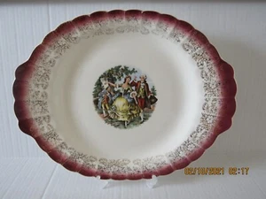 Sebring Pottery Co. Chantilly 22K Gold - Mandarin Maroon 11in Platter - Picture 1 of 12