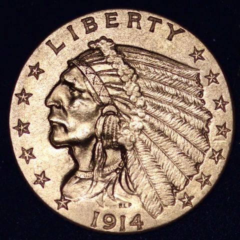 1914-D $2.50 Gold Indian Quarter Eagle CHOICE AU+ UNC FREE SHIPPING E914 WHRT Cover
