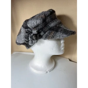 Sombrero de noticiero mezcla de lana gorra Cloche acento floral gris a cuadros - Imagen 1 de 6