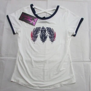 Cowgirl Legend Girl's Short Sleeve Criss Cross Feathers T-Shirt - Picture 1 of 3