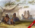 NATIVE AMERICAN INDIANS RESTING SMOKING IN CAMP PAINTING ART REAL CANVAS PRINT