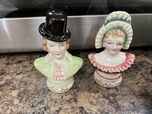 Antigua estatuilla victoriana vintage busto de porcelana salero y pimentero Japón - Imagen 1 de 8