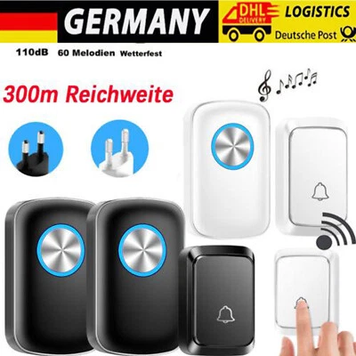 IP55 Wasserdicht Funk Türklingel Funkklingel Haustür Klingel Außenbereich 300m - Bild 1 von 4
