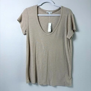 T-shirt James Perse scollo a V taglia 3 US L marrone manica corta top minimalista nuova con etichette - Foto 1 di 9