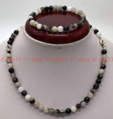 Collar de cuentas redondas de piedras preciosas rutiladas de cuarzo negro de 6/8/10 mm pulsera de 18"" 7,5"" Foto 1 de 4