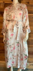 VINTAGE INTIM ESSENTIALS BEIGE GEBLÜMT SATIN GRÖSSE LARGE MORGENMANTEL #14892 - Bild 1 von 9