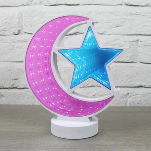 Nueva Estrella y Luna Infinito Decoración Hogar Rosa Azul Espejo Luz - Imagen 1 de 2