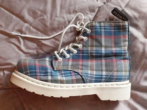 Immaculate! Genuine DR. MARTENS 'Sam' Blue Red Tartan Canvas Combat Boots UK5 - Picture 1 of 24