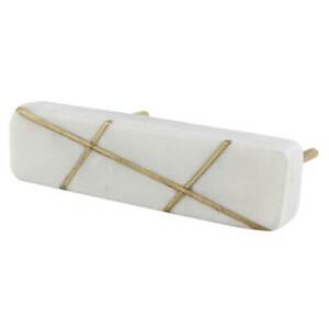 Set of 2 Antique White Square Stone Gold Cross Door Pull Handle Vintage Style