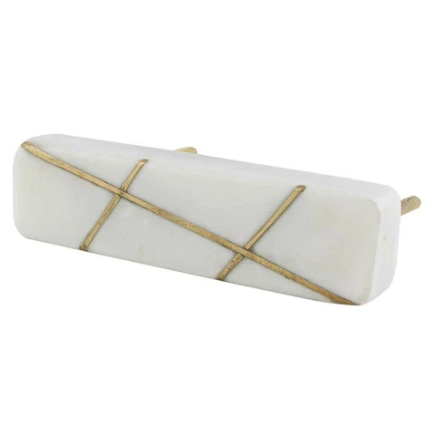 Set of 2 Antique White Square Stone Gold Cross Door Pull Handle Vintage Style Cover