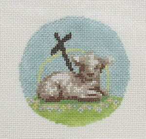 Atlantic Blue Canvas Lamb of God Round Ornament Handpainted Needlepoint Canvas - Picture 1 of 1