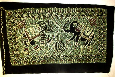 India Embroidered Mirror Pillow Cover Elephant Design One Sham Black/Gold - Image 1 of 4