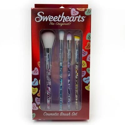 Sweethearts Candy Makeup Brush Set Confetti Heart Glitter Clear Handles Fun Gift - Image 1 of 4