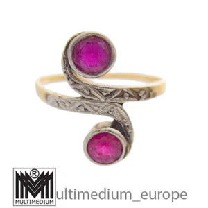 Anillo de espinela de oro amarillo 585 modernista Toi Et Moi oro de 14 quilates Art Nouveau - Imagen 1 de 5