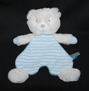 🐻 Doudou plat ours SUCRE D'ORGE bleu rayé blanc TTBE - Picture 1 of 1