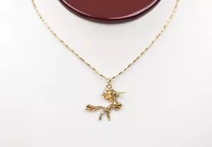 Elegant 12k Yellow Gold on Sterling Twist Tube Beads & Unicorn Pendant 18" Chain - Picture 1 of 13