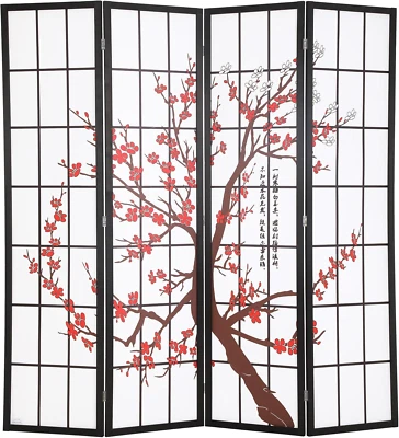 房间分隔器 6 英尺折叠隐私分隔器 4 面板东方 Shoji 屏幕墙隔 — 第 1/4 张图片