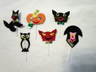 VTG HALLOWEEN CAKE DECORATING TOPPERS SPUN COTTON JAPAN LOT PUMPKIN CAT WITCH 42