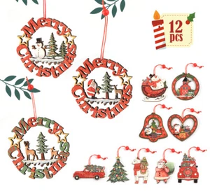 12 x Holz Weihnachtsbaumschmuck Baumschmuck Bunt Christbaumanhänger Weihnachten - Bild 1 von 8