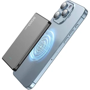 5000mAh Magnetic Wireless Portable Charger – Ultra Slim MagSafe Power Bank - Picture 1 of 7