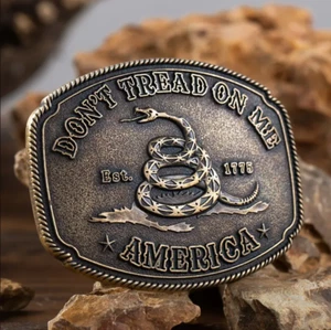 America Don't Tread On Me Gadsden Flag Snake Belt Buckle Antique Bronze Tone - Picture 1 of 3
