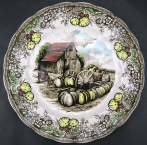 Pair Johson Brothers Bros FRIENDLY VILLAGE 8.75" Dessert Salad Plates Pumpkins - Picture 1 of 4