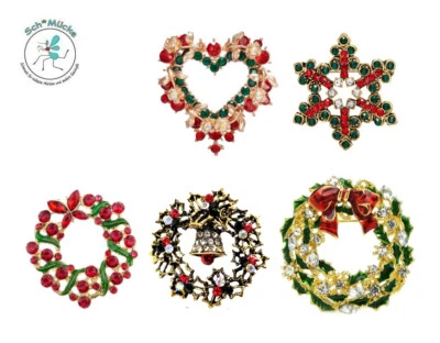 Brosche Weihnachten Kranz Glocke Herz Stern Advent Glücksbringer Geschenkidee - Bild 1 von 4