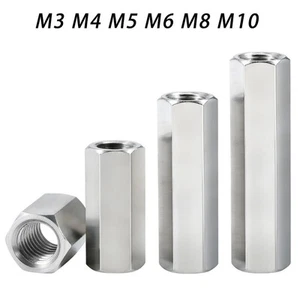 Long Hex Nuts Threaded Rod Connecting Nut A2 Stainless Steel DIN 6334 M3 ~ M10 - Picture 1 of 62