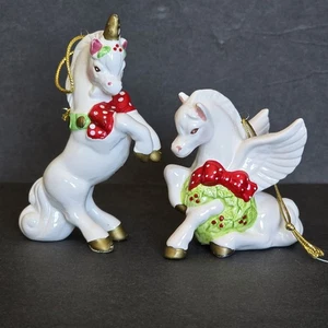 2er Set Vintage W.B. Inc. Keramik Einhorn & Pegasus Weihnachtsschmuck 1982 - Bild 1 von 23