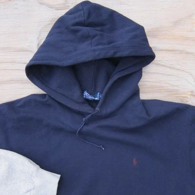 De Colección Años 90 Polo Ralph Lauren Sudadera con Capucha Para Hombres Grande Azul Gris Colorblock Pony Foto 1 de 4
