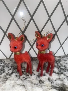 2 adornos navideños vintage de fieltro rojo reno ciervo - Imagen 1 de 4