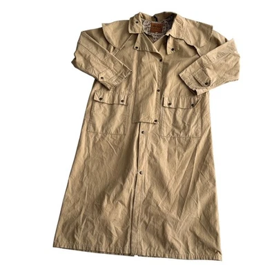 Abrigo plumero largo clásico de lona de algodón caqui Kakadu Australia L Foto 1 de 4