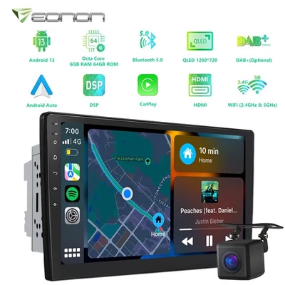 CAM+Eonon UA12S Plus 10.1"Android 13 6+64 2DIN Car Radio Stereo GPS Navi CarPlay - Image 1 of 4