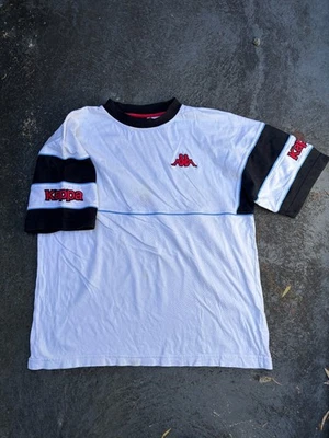 Vintage 90s Kappa T-Shirt Size L White Chest Logo Spell Out Arm Detail - image 1 of 4