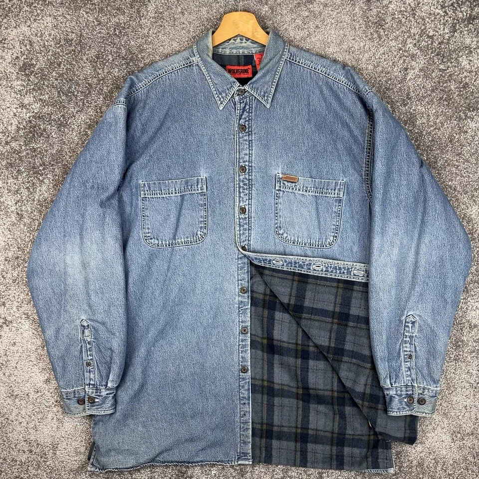 Camisa de mezclilla Wolverine de colección para hombre XL alta forrada de vellón chaqueta al aire libre descolorida Foto 1 de 4