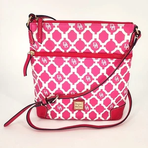 Dooney & Bourke Pink & White Geo Print Canvas Crossbody - Picture 1 of 17