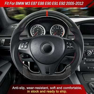 D-Shaped Carbon Fiber Steering Wheel For BMW M3 E88 E90 E91 E92 2006-2012 - Image 1 of 4