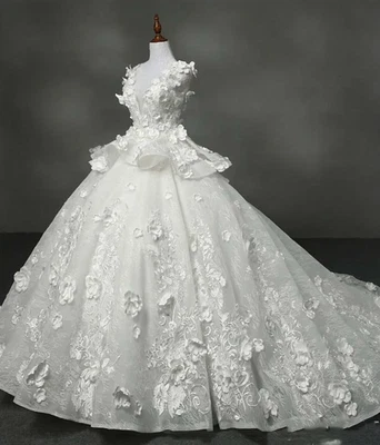 Urious Appliques Wedding Dresses Sheer O Neck Bridal Gowns Custom Made Wer Lace - Image 1 of 4