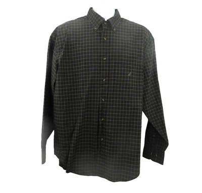 Nautica Mens Shirt Size Large Black Tan Plaid Long Sleeve Button Up Front Collar - Image 1 of 4