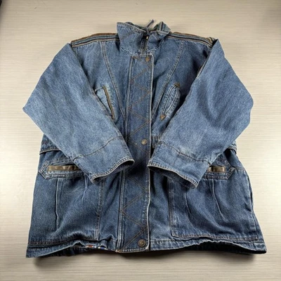 Current Seen Denim Jacket Mens Large Blue Western Barn Coat Pockets Snap Front - Image 1 of 4