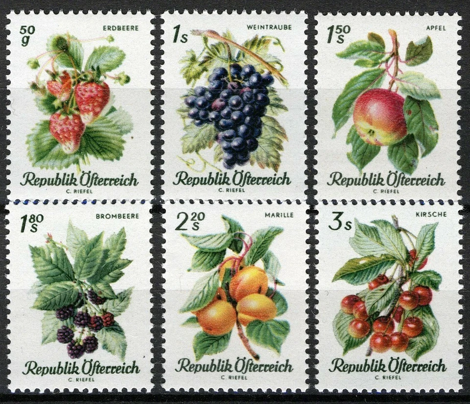 Austria 1966, Juego de frutas locales, bayas en estado bastante bueno MNH, Mi 1223-28 Foto 1 de 1