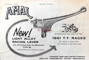 AMAL Racing Motor Cycle Brake & Clutch Lever 1961 Advert : 669/156 - Foto 1 di 1