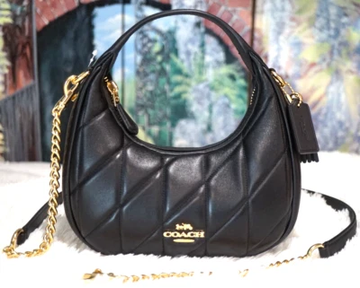 NWT Coach CY710 Carmen Mini Crossbody Bag with Quilting In BLACK Leather Gold - Image 1 of 4