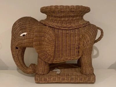 Vintage Natural Rattan Wicker Elephant Plant Stand/End Table - Image 1 of 4